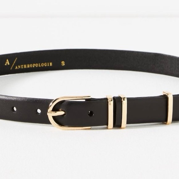 By Anthropologie Black Leather Belt with Gold Buckle new with tags! - Picture 3 of 8